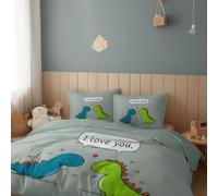 Générique Dinosaure De Dessin Animé avec Bulle De Dialogue Microfibre, 1 x Housse de Couette, et 2 x Taies d'oreiller 65 x 65 cm, 3 Pièces Réversible Cyan Clair 240 x 260 cm, Couette 2 Personnes