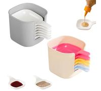 Générique Dipping Sauce Plate and Holder, Stackable 6-Piece Set Plastic Dipping Dish, Soy Sauce Dish, Condiment Bowls with Handle & Storage Box for Sushi/BBQ, Space-Saving Kitchen Organizer (Mix)