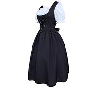Générique Dirndl pour Femme Midi Oktoberfest avec Tablier Costume Bavaroise Fête de la Bière Traditionnelle Robes à Manches Courtes Blanche Halloween DéGuisement Fille Carnaval (Black, S)