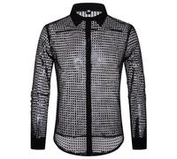 Générique Disco Chemise Transparente, Vintage Top à Sequin Veste Boutonné