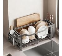 Générique Dish Drainer with Utensil Holder Dish Rack for Fast Water Drainage and Storing Tableware Suitable for Kitchen Tool Storage,Black Full Set-42Cm/16In