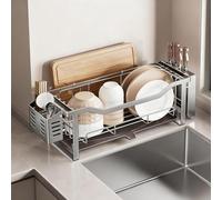 Générique Dish Drainer with Utensil Holder Dish Rack for Fast Water Drainage and Storing Tableware Suitable for Kitchen Tool Storage,Original Color Full Set-52Cm/20In