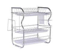 Générique Dish Drying Rack - 40x43.5x25cm 3-Tier Kitchen Counter Rack with Cutting Board Organizer and Three Water Catch Trays | Large Capacity Tableware Knife Draining Storage for Home