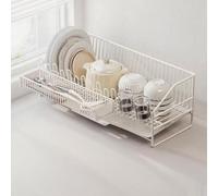 Générique Dish Rack All-304 Stainless Steel Dish Rack Suitable for Kitchen Countertops Above Sinks Dish Drainer,Creamy White Carbon Steel-B