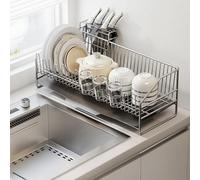 Générique Dish Rack All-304 Stainless Steel Dish Rack Suitable for Kitchen Countertops Above Sinks Dish Drainer,Original Color 304 Stainless Steel-C