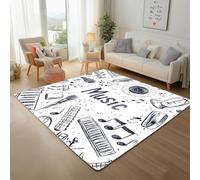 Générique Disque Vinyle Musical Tapis pour Chambre 140x200cm Tapis Antidérapant Piano Microphone Musique Doux au Toucher Décoration pour Salon, Cuisine, Lavable en Machine Descente de Lit