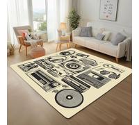 Générique Disque Vinyle Vintage Tapis Salon 120x170cm Tapis Chambre Lavable en Machine CarpetPlatine À Cassettes Grande Moderne Doux Antidérapant pour Salle à Manger, Cuisine, Chambre à Coucher