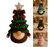 Générique DIY Crochet Christmas Gnome Kit, Beginners Craft Knitting Gnomes Tree Ornament, Bow Pearl Xmas Gnome Crafts Set with Detailed Pattern