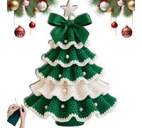 Générique DIY Crochet Christmas Tree Kit - Beginner Craft Set with Bow & Pearl Embellishments, Handmade Holiday Decoration (#H)