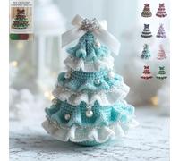Générique DIY Crochet Christmas Tree Kit, Handmade & Finished Holiday Decor Set, Tree Bow Pearl Embellishment, Beginners' Christmas Kit with Yarn, Hook, Beads & Instructions (ice blue,DIY)