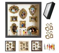 Générique DIY Mini Museum Silhouette Box - Celebrate Your Unique Memories in Style,Creative Custom Photo Family Memory Display Frame Set with Gold Mini Frames & Figurines (Black)