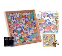 Générique DIY Wooden Cat Puzzle Frame, Paintable 3D Cat Shaped Jigsaw Photo Frame with 24 Color Markers, Home Decoration Craft Lover, Home Decor Gift for Cat Lovers