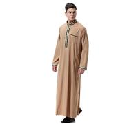 Générique Djellaba Dengri Tunisien Homme Femme Qamis Prière Avec Poche Secrète Pour Étui De Coran Portable Costume Africain Complet Bazin Teint En Bleu Roi Tunique Tenue Africaine Caftan b-Brun M