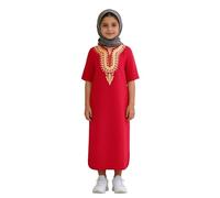 Générique Djellaba enfant Africain Classique Dashiki Chemise Longue Manches Courtes Loose Décontracté pour Garçons et Filles Robe Musulmane
