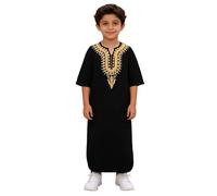 Générique Djellaba enfant Africain Classique Dashiki Chemise Longue Manches Courtes Loose Décontracté pour Garçons et Filles Robe Musulmane
