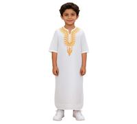 Générique Djellaba enfant Africain Classique Dashiki Chemise Longue Manches Courtes Loose Décontracté pour Garçons et Filles Robe Musulmane