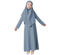 Générique Djellaba Garçon Fille Caftan Style Dubaï Coupe Ample Robe Musulmane Marocaine Tenue Modeste Abaya Ensembles Musulmans Thobe Brodée Et Ceinturée Traditionnelle (Bleu Clair,5-6 Ans)