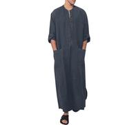 Générique Djellaba Homme Coton Lin Manches Longues Qamis de Priere Caftan Musulman Jelaba avec Poche Kamis Islamique Boubou Africain Robe Arabe Gandoura Abaya Dubai Vetements Pyjama Hommes Gris 3XL