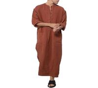 Générique Djellaba Homme Coton Lin Manches Longues Qamis de Priere Caftan Musulman Jelaba avec Poche Kamis Islamique Boubou Africain Robe Arabe Gandoura Abaya Dubai Vetements Pyjama Hommes Brun 5XL