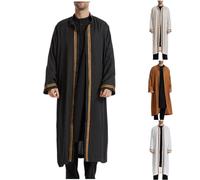 Générique Djellaba Homme Coton Qamis Manches Longues Boubou Africain Caftan de Priere Gandoura Classique Jelaba Musulman Brodée Robe Arabe Abaya Dubai Vetements Noir 3XL