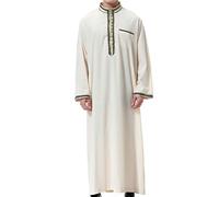 Générique Djellaba Homme Coton Qamis Manches Longues Caftan de Priere Kamis Islamique Brodée Boubou Africain Gandoura Classique Jelaba Musulman Robe Arabe Abaya Dubai Vetements Beige S