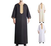 Générique Djellaba Homme Coton Qamis Manches Longues Caftan de Priere Kamis Islamique Brodée Boubou Africain Gandoura Classique Jelaba Musulman Robe Arabe Abaya Dubai Vetements Noir XL