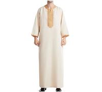 Générique Djellaba Homme Coton Qamis Manches Longues Caftan de Priere Kamis Islamique Brodée Boubou Africain Gandoura Classique Jelaba Musulman Robe Arabe Abaya Dubai Vetements Beige M