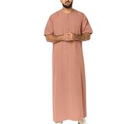 Générique Djellaba Homme Manches Courtes Qamis de Priere Caftan Baggy Jelaba Musulman Kamis Islamique avec Boutons Boubou Africain Robe Arabe Gandoura Couleur Unie Abaya Dubai Vetements Kaki S
