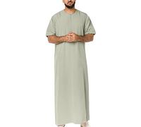Générique Djellaba Homme Manches Courtes Qamis de Priere Caftan Baggy Jelaba Musulman Kamis Islamique avec Boutons Boubou Africain Robe Arabe Gandoura Couleur Unie Abaya Dubai Vetements Vert M