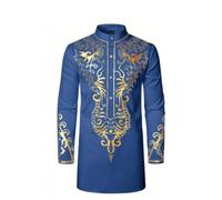 Générique Djellaba Homme Marocaine Qamis Premium Broderie Main Fils Dorés De Chef Soie Brodée Caftan Prestige Maroc Dengri Tunisien Tenue Africaine Maillot Bain Musulman Bleu-b S