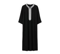 Générique Djellaba Homme Musulman Col V Islamique Vêtements De Prière Qamis Manche Courtes Couleur Unie Moyen-Orient Pakistan Caftan Musulmans Chemise De Nuit Longue Noir Robe, S-2XL