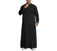 Générique Djellaba Homme Musulman Femme Qamis Élégant Longueur Genou Style Saoudien Blanc Pour Mosquée Turquie Col Droit Boutons Pression Coton Bio Dengri Tunisien Tunique Caftan Le noir #1 S