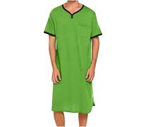 Générique Djellaba Homme Qamis Manches Courtes Boubou Africain Caftan de Priere Gandoura Col en V Jelaba Musulman avec Poche Kamis Islamique Pyjama Hommes Robe Arabe Abaya Dubai Vert XL