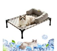 Générique Dog Cot Bed - Raised Pet Sleeping Mat for Indoor Outdoor Use | Mesh Fabric with Detachable Cushion Pillow, Cooling Rest, Foldable Resting Station for Dogs Cats Trip, 66x45x17cm