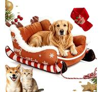 Générique Dog Sleigh Bed, Santa Sleigh Dog Bed, Santa Sled Shaped Pet Sofa with Soft Plush Crystal Velvet, Non Slip Base, Christmas Dogs Beds, Non Slip Base for Dogs and Cats (Brown,S (50x38x26cm))