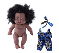 Générique Doll Noir - Ensemble de Afro-américaine réaliste en Vinyle de 20 cm | Jouet Mignon pour bébé avec Salopette, Bandeau pour Cheveux, Cadeau de noël, de Jeu à Collectionner pour