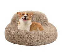 Générique Donut Dog Bed, Plush Round Nest, Anti-Slip Pet Sofa, 60x60x20cm, Raised Rim Comfort Lounger, Soft Self-Warming Cushion, Medium Beige, for Daily Rest and Stormy Night Sleep in Home Apartment