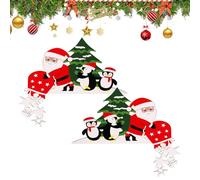 Générique Door Corner Decor - Wooden Christmas Frame Decoration Set, Santa Claus Reindeer Penguin Sign, Holiday Door Trim Ornament, Festive Entryway Wall Accent for Home, 8.86x6.1 inches