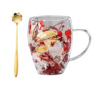 Générique Double Glass Flower Tea Cup,Handcrafted Clear Flower Coffee Mugs with Handle 350 ML,Creative Aesthetic Insulated Anti-Scalding Coffee Cups for Hot Beverages,Tea,Milk,Juice