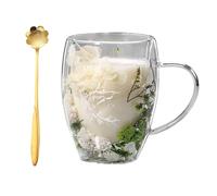 Générique Double Glass Flower Tea Cup,Handcrafted Clear Flower Coffee Mugs with Handle 350 ML,Creative Aesthetic Insulated Anti-Scalding Coffee Cups for Hot Beverages,Tea,Milk,Juice