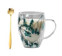 Générique Double Glass Flower Tea Cup,Handcrafted Clear Flower Coffee Mugs with Handle 350 ML,Creative Aesthetic Insulated Anti-Scalding Coffee Cups for Hot Beverages,Tea,Milk,Juice