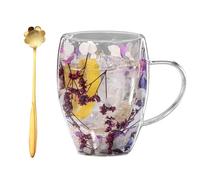 Générique Double Glass Flower Tea Cup,Handcrafted Clear Flower Coffee Mugs with Handle 350 ML,Creative Aesthetic Insulated Anti-Scalding Coffee Cups for Hot Beverages,Tea,Milk,Juice