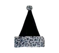 Générique Double-Layer Grey Leopard Print Santa Hat, Plush Polyester Christmas Headwear, 31x47cm, Wind Resistant, for Holiday Parties, Photography, Cosplay