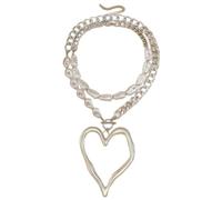 Générique Double Layer Heart Necklace for Women - S925 Sterling Silver & Baroque Pearl Pendant, Adjustable Length, Long Lasting Shine, Easy Care for Mother's Day Wedding Anniversary