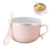 Générique Double-Layer Stainless Steel Bowls,27 Oz Insulated Serving Bowls,Heat & Cold Resistant Instant Noodle Bowl with Lid and Spoon for Soup,Cereal,Salad,Kitchen,Dining,and Outdoor Use (Pink)