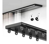 Générique Double Row Ceiling Curtain Track Sliding Silent Curtain Track Rail Aluminum Curtains Rod Para Room Divider 0.5-10m Bay Window rieles 100kg Super Heavy-Duty(Noir,2.9(m))