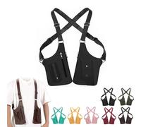 Générique Double Shoulder Armpit Bag, Leather Shoulder Armor Hidden Underarm Strap Wallet, Adjustable Armpits Bag for Men (Black)