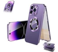 Générique Double-Sided Magnetic Phone Case, Magnetic Tempered Glass Double Sided for iPhone Case, MetalMagnetic Full-Cover Anti-Fall Mobile Phone Cases (Purple,15 ProMAX)