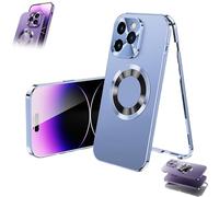 Générique Double-Sided Magnetic Phone Case, Magnetic Tempered Glass Double Sided for iPhone Case, MetalMagnetic Full-Cover Anti-Fall Mobile Phone Cases (Blue,12)