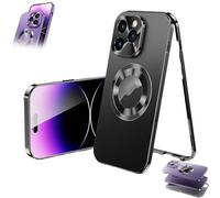 Générique Double-Sided Magnetic Phone Case, Magnetic Tempered Glass Double Sided for iPhone Case, MetalMagnetic Full-Cover Anti-Fall Mobile Phone Cases (Black,14)